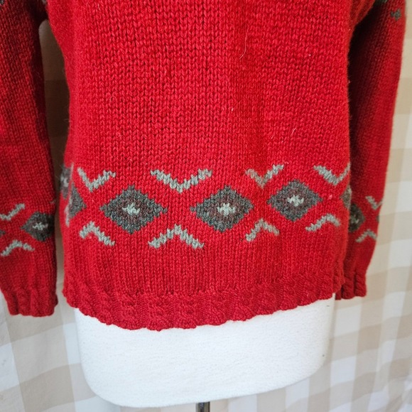 Vtg 90s Eddie Bauer M Petite 100% Wool Fair Isle Snowflake Turtleneck Sweater - Picture 4 of 7
